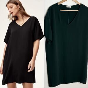Babaton Aaron Short Sleeve Pullover Shift Dress Womens Medium Green V Neck
